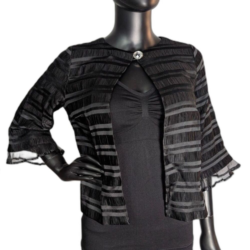 Joan Rivers Black Sheer Textured Shrug XS Cropped Evening Shrug/Dress Topper
